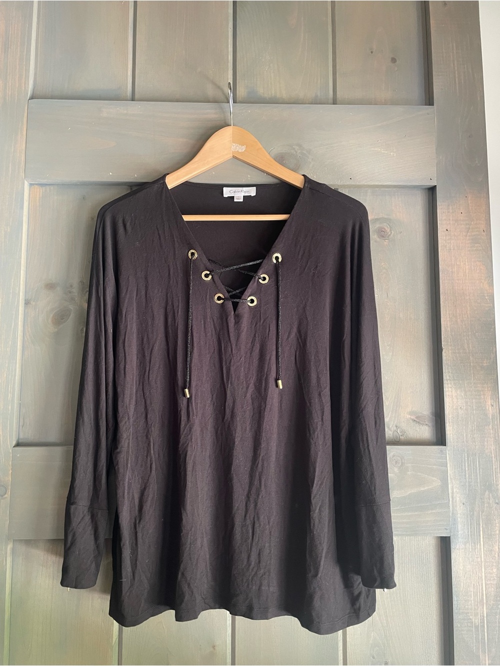 Calvin Klein Black Lace-Up Long Sleeve Tee